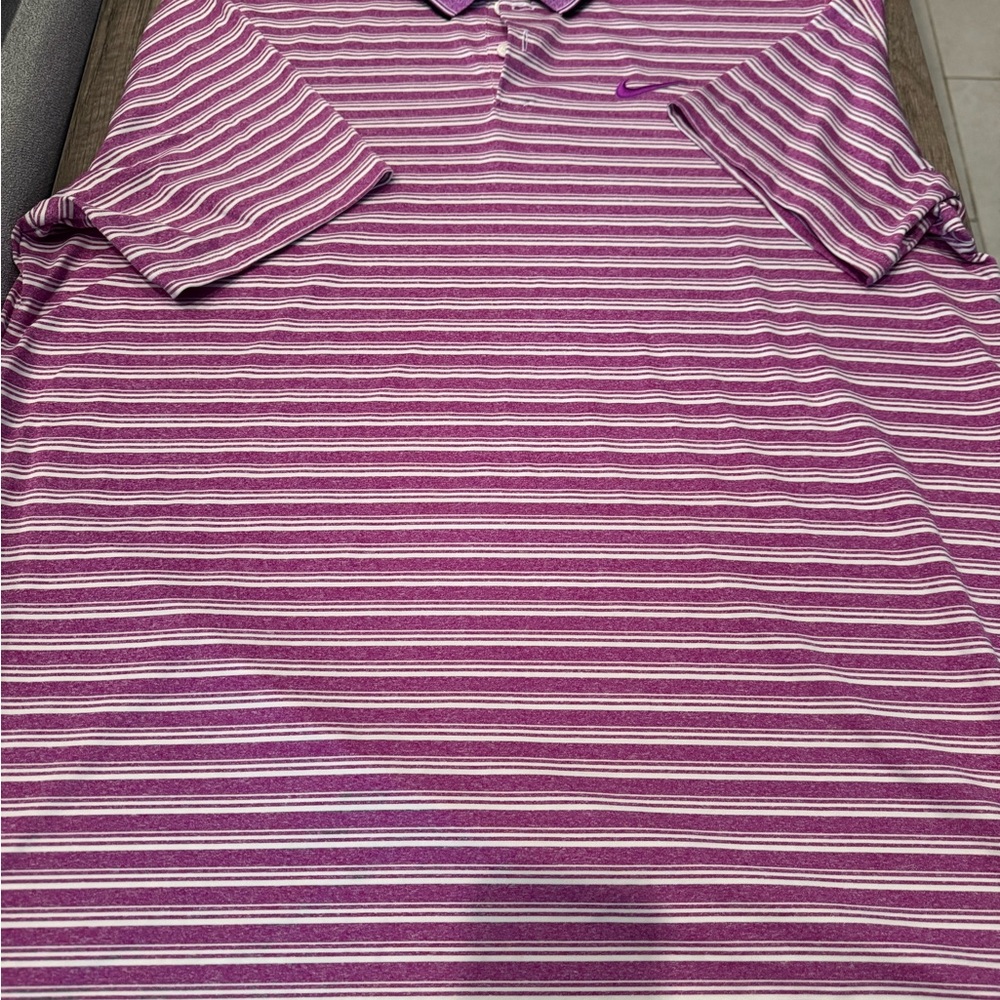 Nike Purple and White Striped Polo